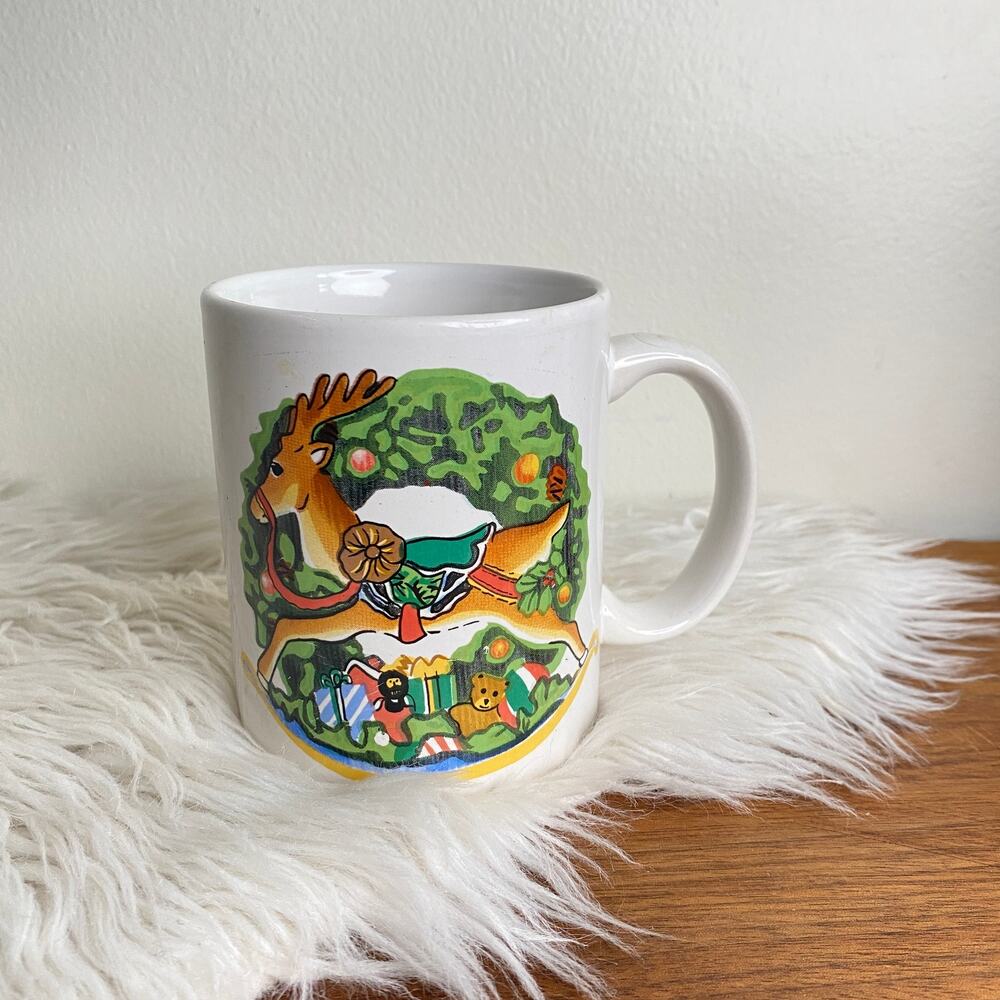 Vintage 1980s Kitsch Christmas Reindeer Coffee Cup